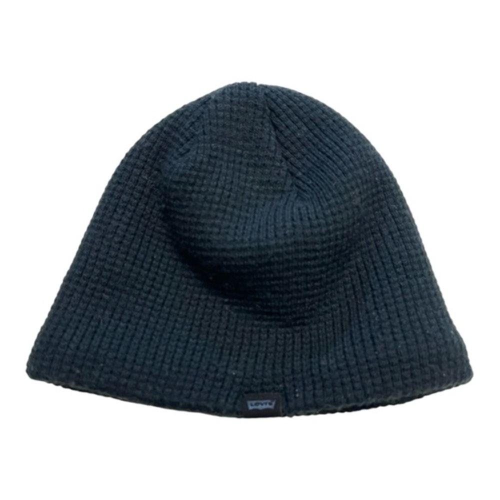 Levi's Black Ribbed Knit Beanie With Sherpa Lined And Logo Patch